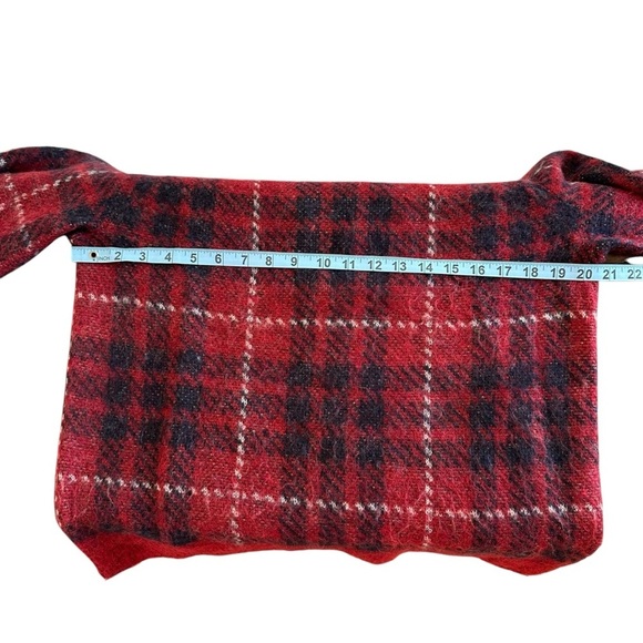 J Crew size Large Red Plaid Wool Mohair Crewneck Sweater Elbow Patches Pullover - Picture 4 of 7